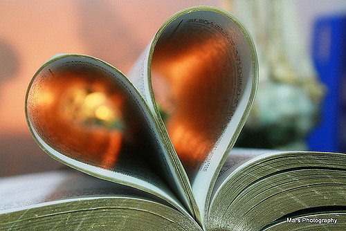 a book with pages folded to form a heart shape