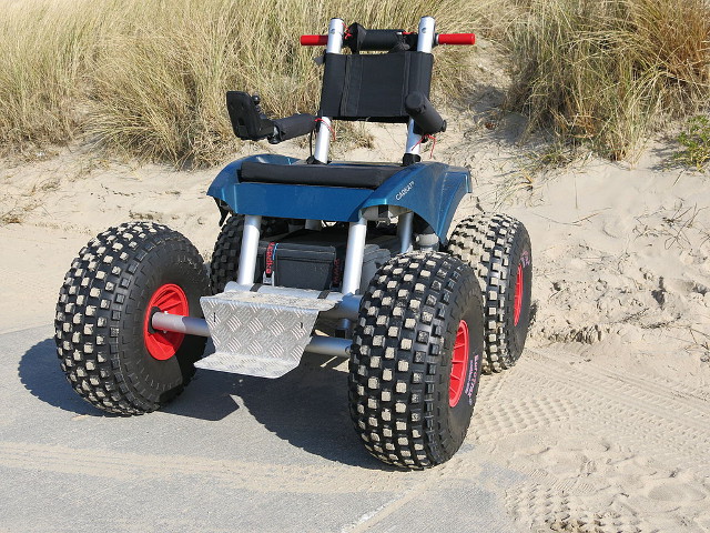 a wheelchair made to use in the sand